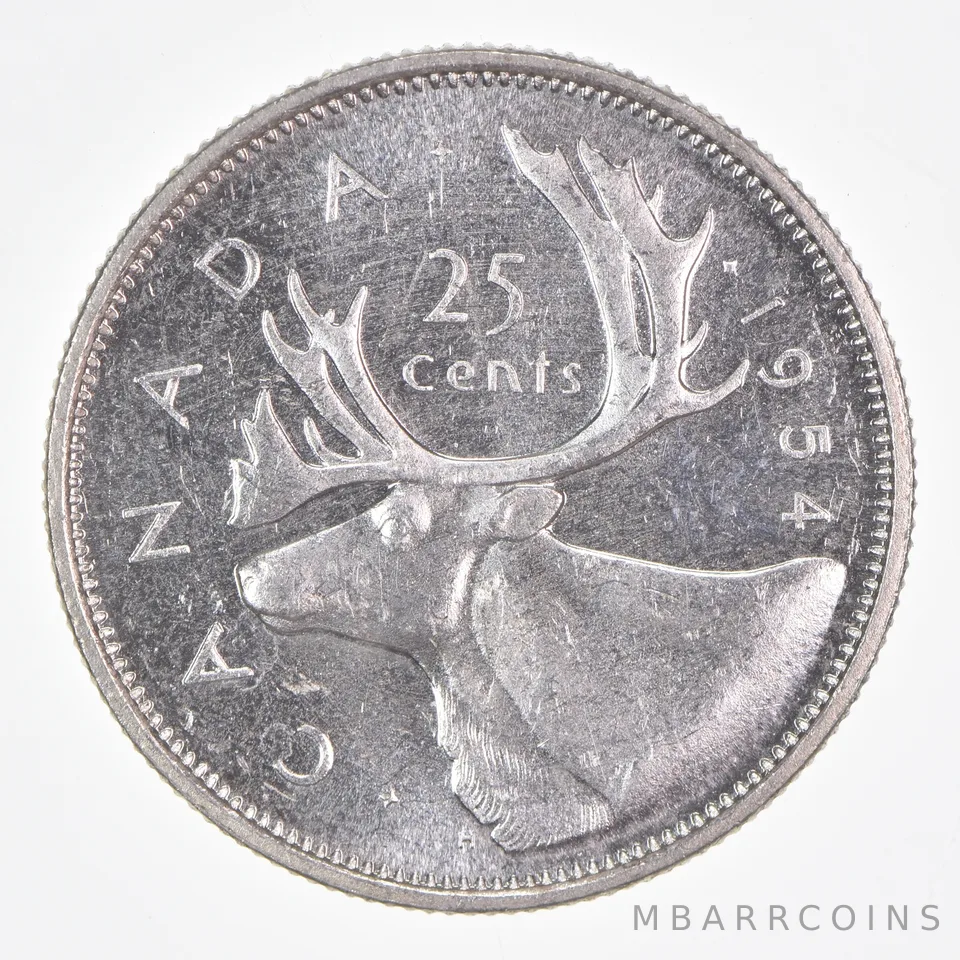 Better Date - 1954 Canada 25 Cents World Coin- Silver *337