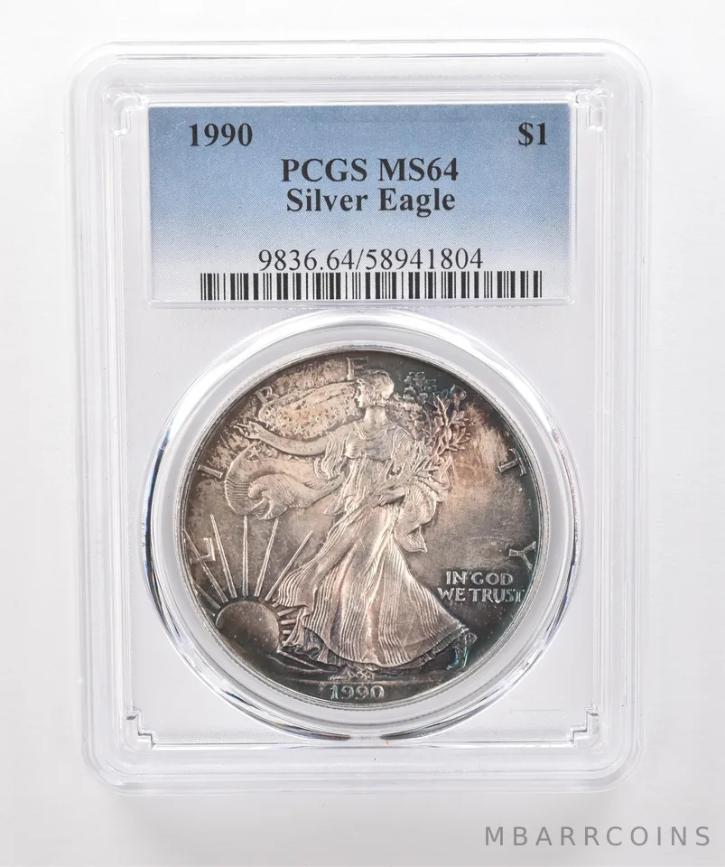 1990 American Silver Eagle MS64 PCGS Beautiful Tone *2016