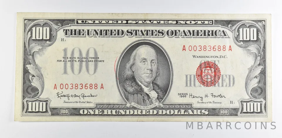 1966 $100 US Legal Tender Note Red Seal *9890