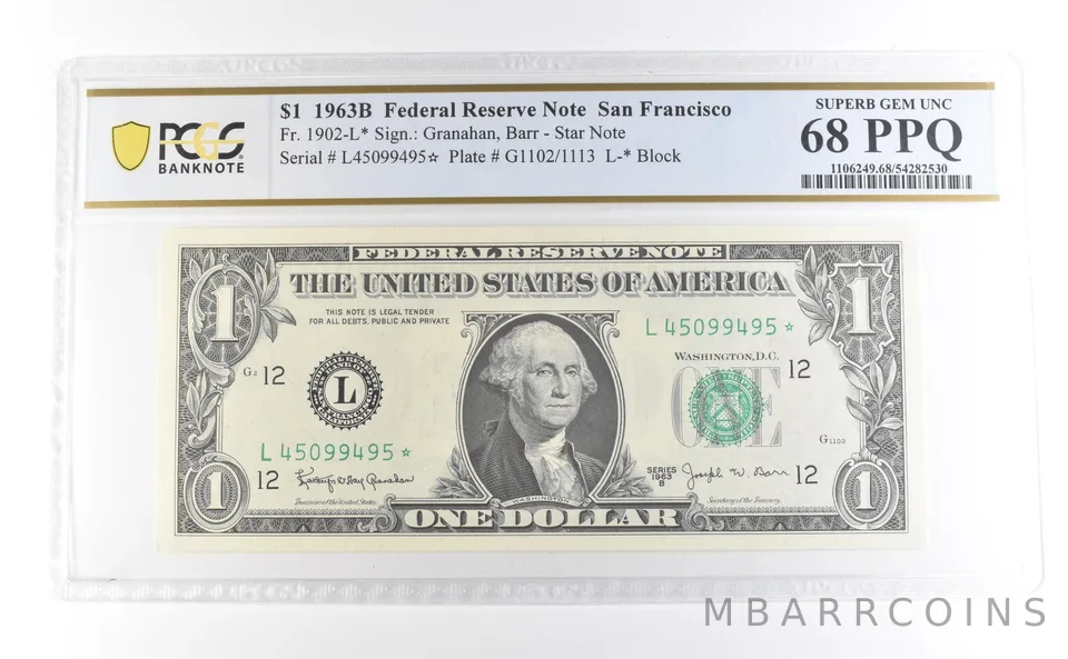 1963 B $1 San Francisco CA FRN Star Note Fr#1902-L* Superb Unc 68 PPQ PCGS *3978