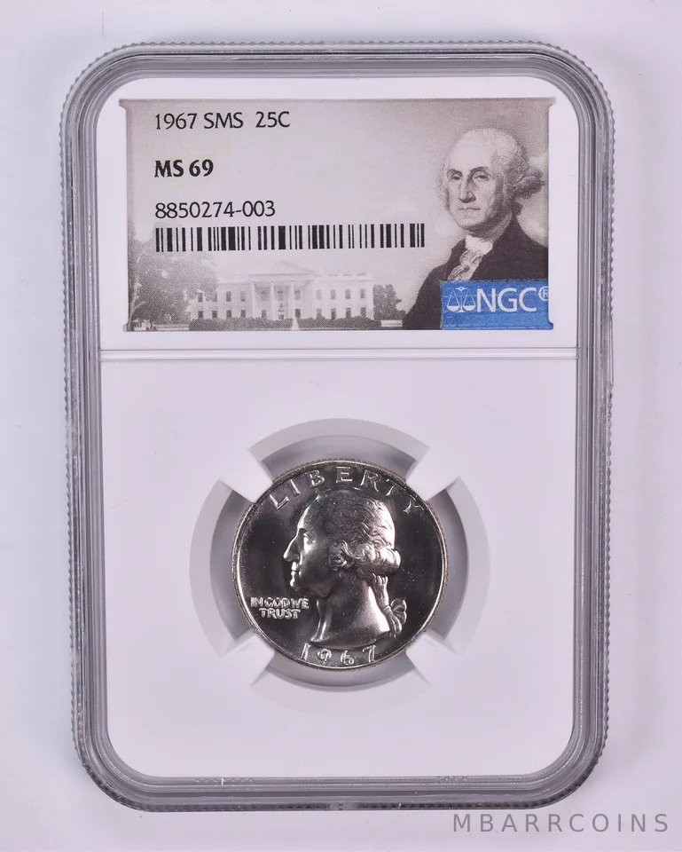 1967 Washington Quarter SMS MS69 NGC Special Label