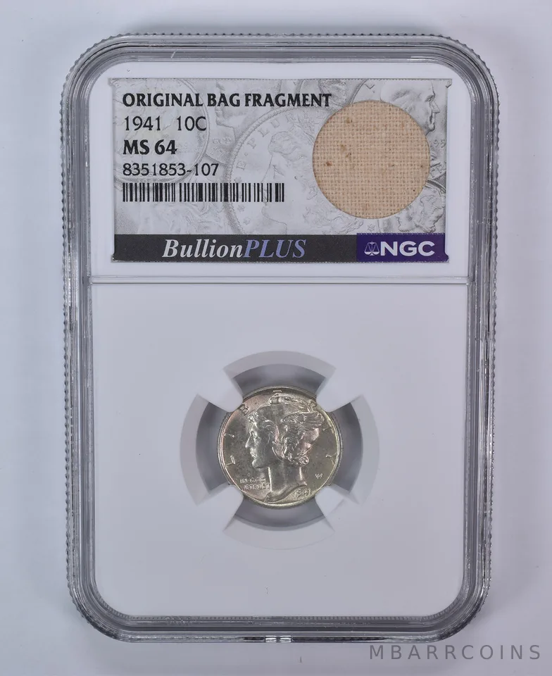 1941 Mercury Dime Original Bag Fragment MS64 NGC