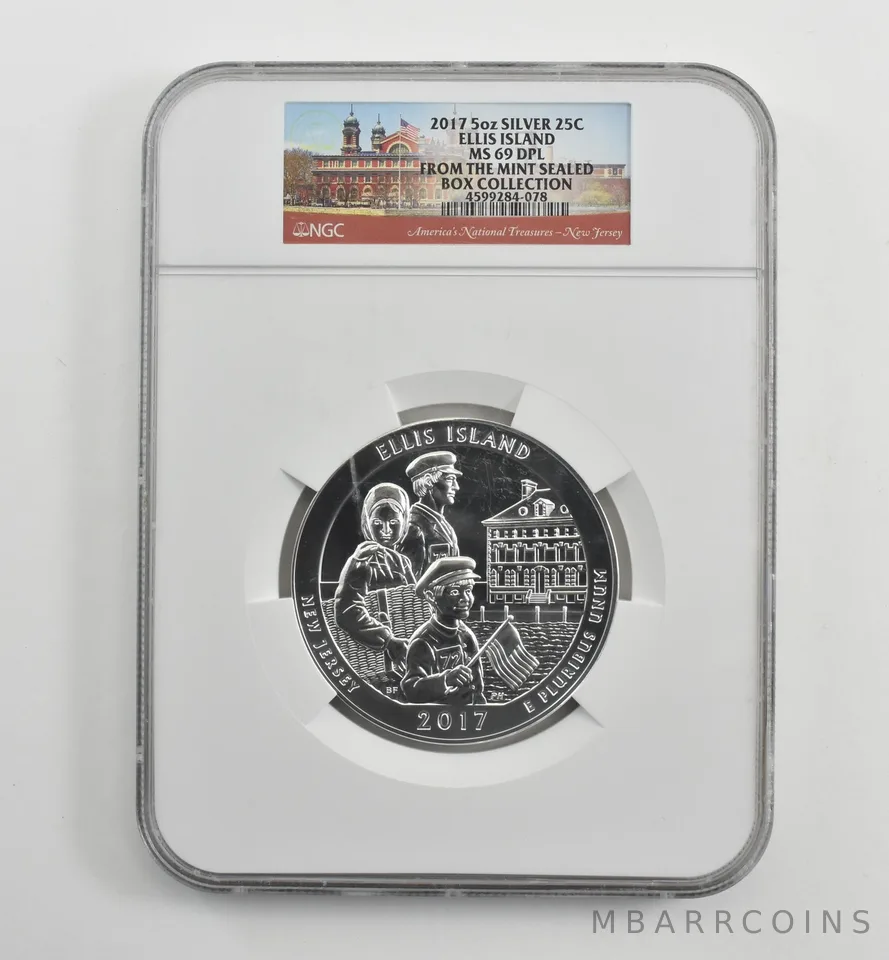 2017 5 Oz Silver Quarter America The Beautiful Ellis Island MS69 DPL NGC *1558