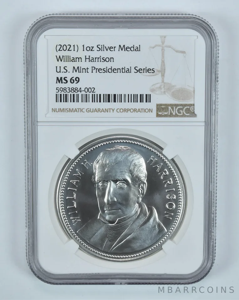(2021) 1oz Silver Medal Harrison Mint Presidential Series MS69 NGC Brown Lbl
