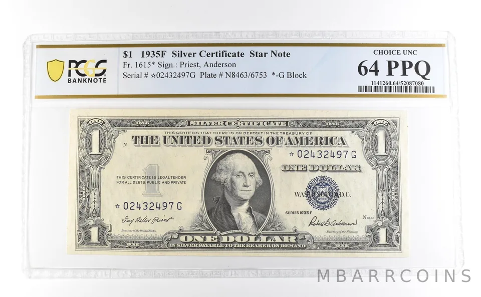1935 F $1 Silver Certificate Star Note Fr#1615* Choice Unc 64 PPQ PCGS *3986