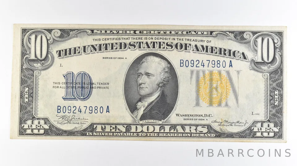 1934 A $10 Silver Certificate Yellow Seal North Africa *6718