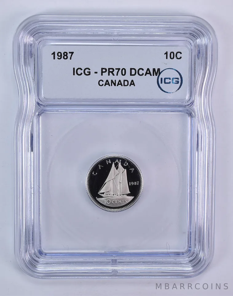 1987 Canada 10 Cents Bluenose PR70 DCAM ICG