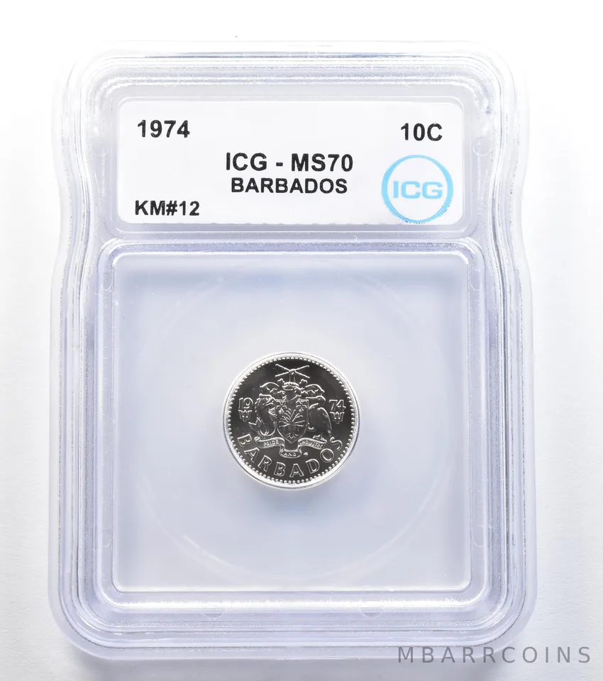 1974 Barbados 10 Cents KM#12 MS70 ICG *8014