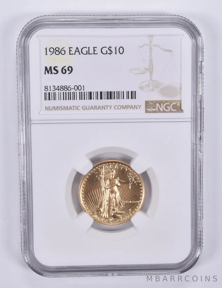 1986 $10 American Gold Eagle 1/4 oz Gold MS69 NGC Brown Label