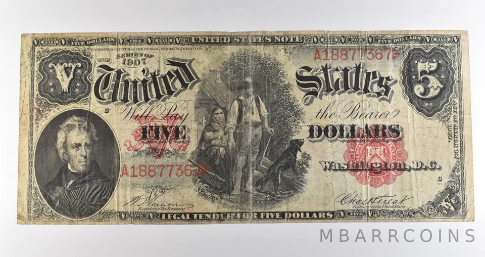 1907 $5 Legal Tender Large Note Red Seal *3522