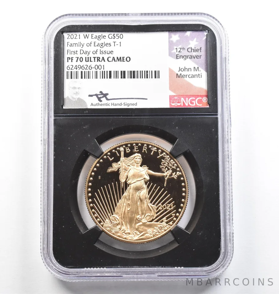 2021-W $50 American Gold Eagle Type 1 FDOI Mercanti 1 Oz PF70 UCAM NGC *9805
