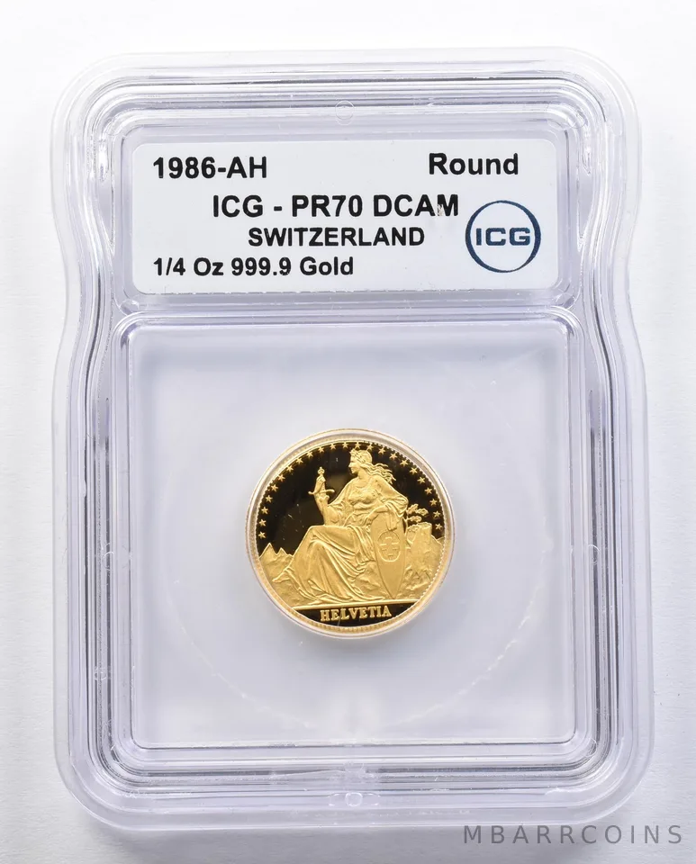 1986-AH Switzerland 1/4 Oz Gold PR70 DCAM ICG *1986