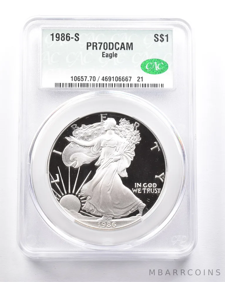 PR70 DCAM 1986-S American Silver Eagle CAC CACG a6296