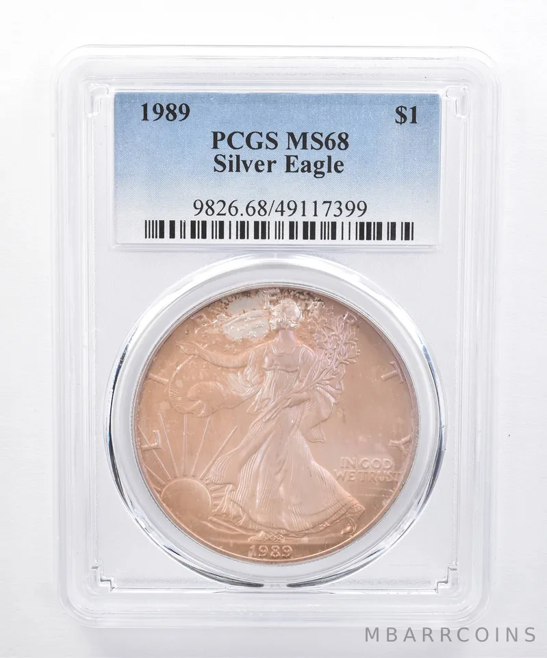 1989 American Silver Eagle MS68 PCGS Iridescent Tone *8491