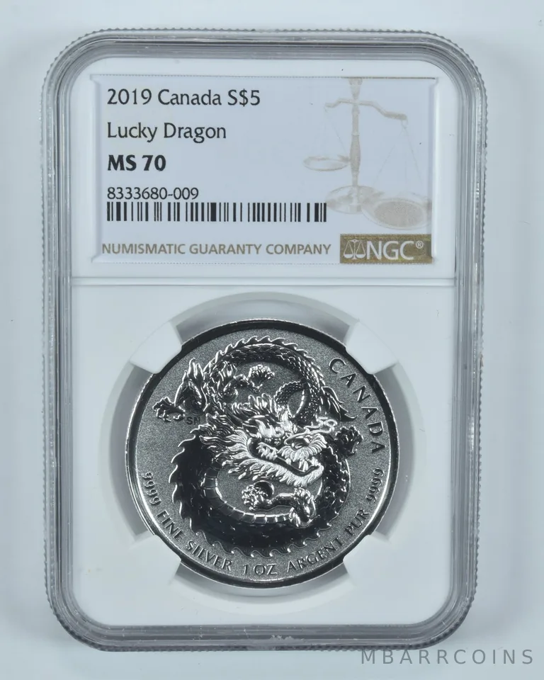 2019 Canada 5 Dollars Silver Lucky Dragon MS70 NGC Brown Label
