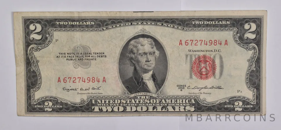 $2 1953-B RED SEAL US United States Note Avg Circ
