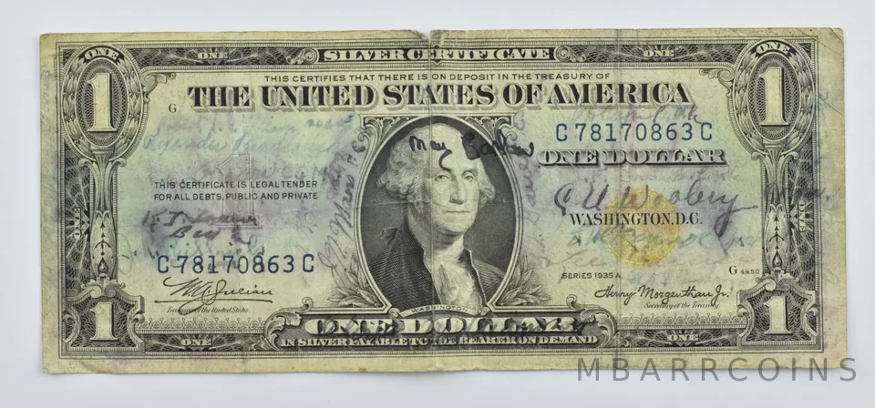 1935-A $1 United States Silver Certificate WWII Short Snorter *8057
