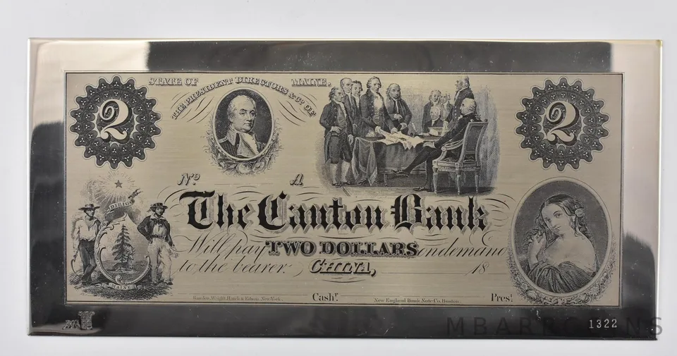 $2 Canton Bank China ME Large Note Plate 149.9g Sterling Silver Bar *6563