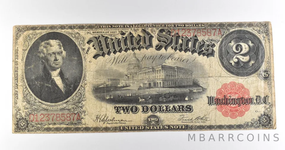 1917 $2 Legal Tender Large Note Red Seal *4569