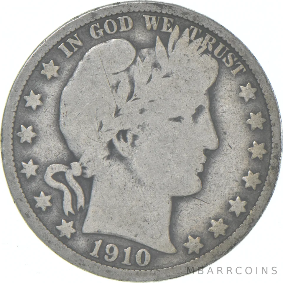 1910 Barber Half Dollar Average Circ 90% Silver