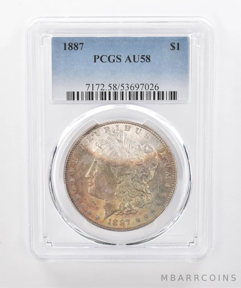 1887 Morgan Silver Dollar AU58 PCGS Beautiful Tone *1490