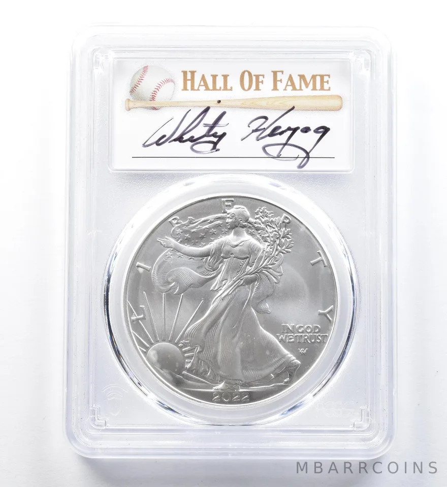 2022 American Silver Eagle Whitey Herzog FDOI MS70 PCGS a1257
