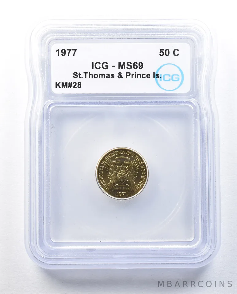 1977 St Thomas & Prince Island 50 Cents KM#28 MS69 ICG *8979