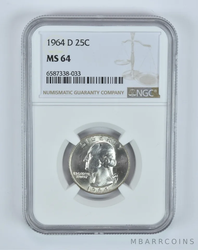 MS64 1964-D Washington Quarter NGC End of Roll Toner *4922