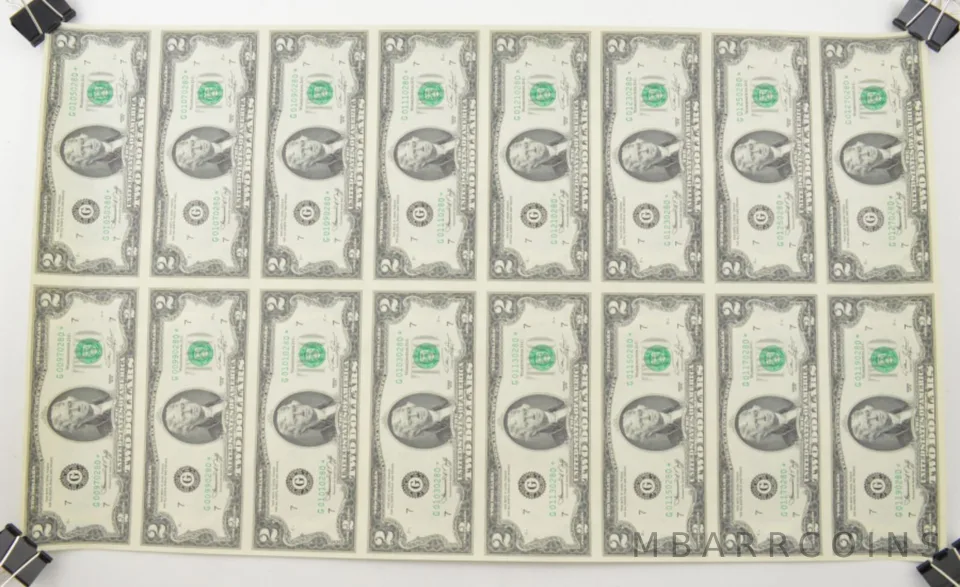 Lot (16) 1976 Star Error $2 Chicago, IL United States FRN Uncut Sheet *8682