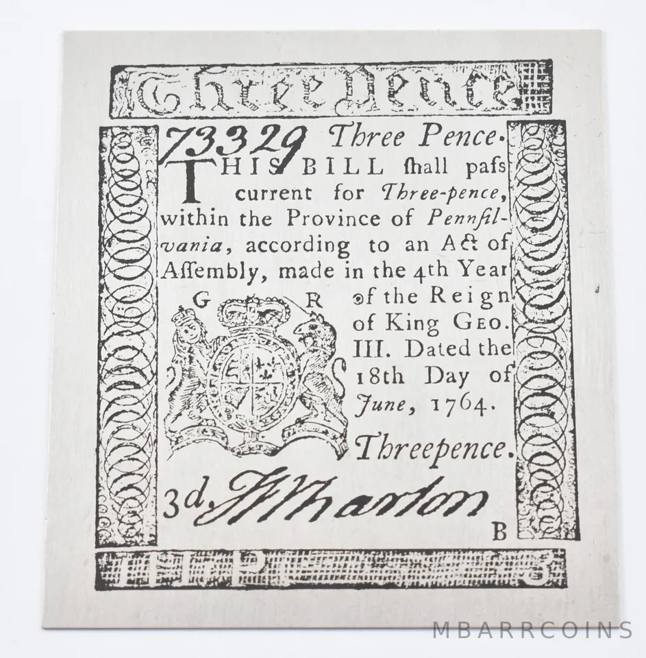 1764 3 Pence Pennsylvania Colonial Currency Silver Plate Pattern 20.8g a3267