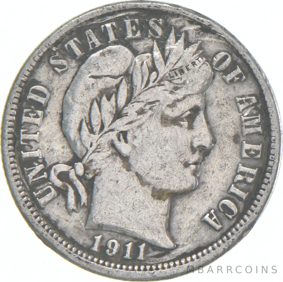 1911-D Barber Dime 90% Silver Average Circ