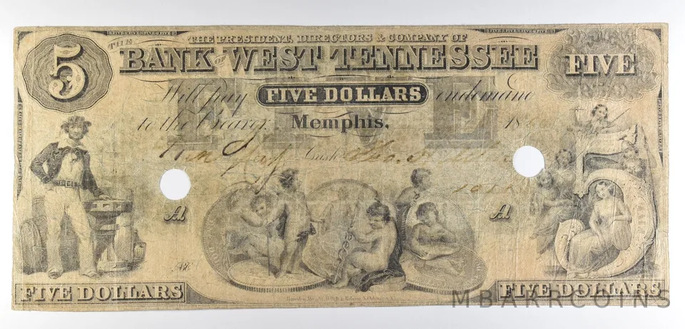 1860 $5 Memphis TN Bank Of West Tennessee Obsolete Note *8661