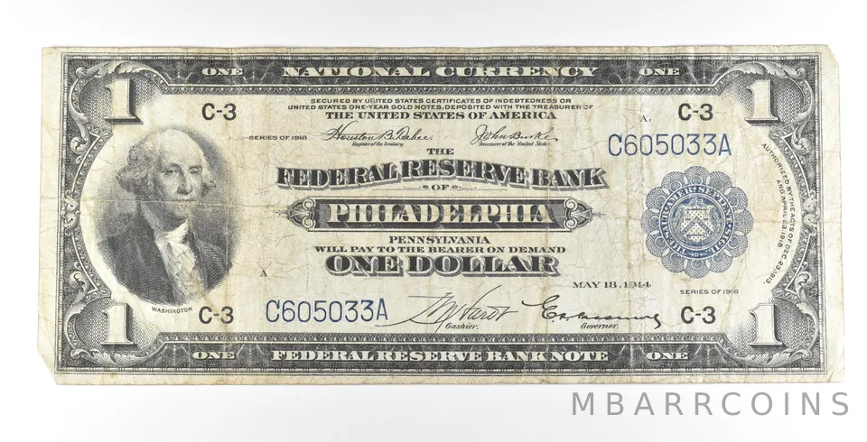 1918 $1 Philadelphia PA National Currency Large Note Blue Seal *5626