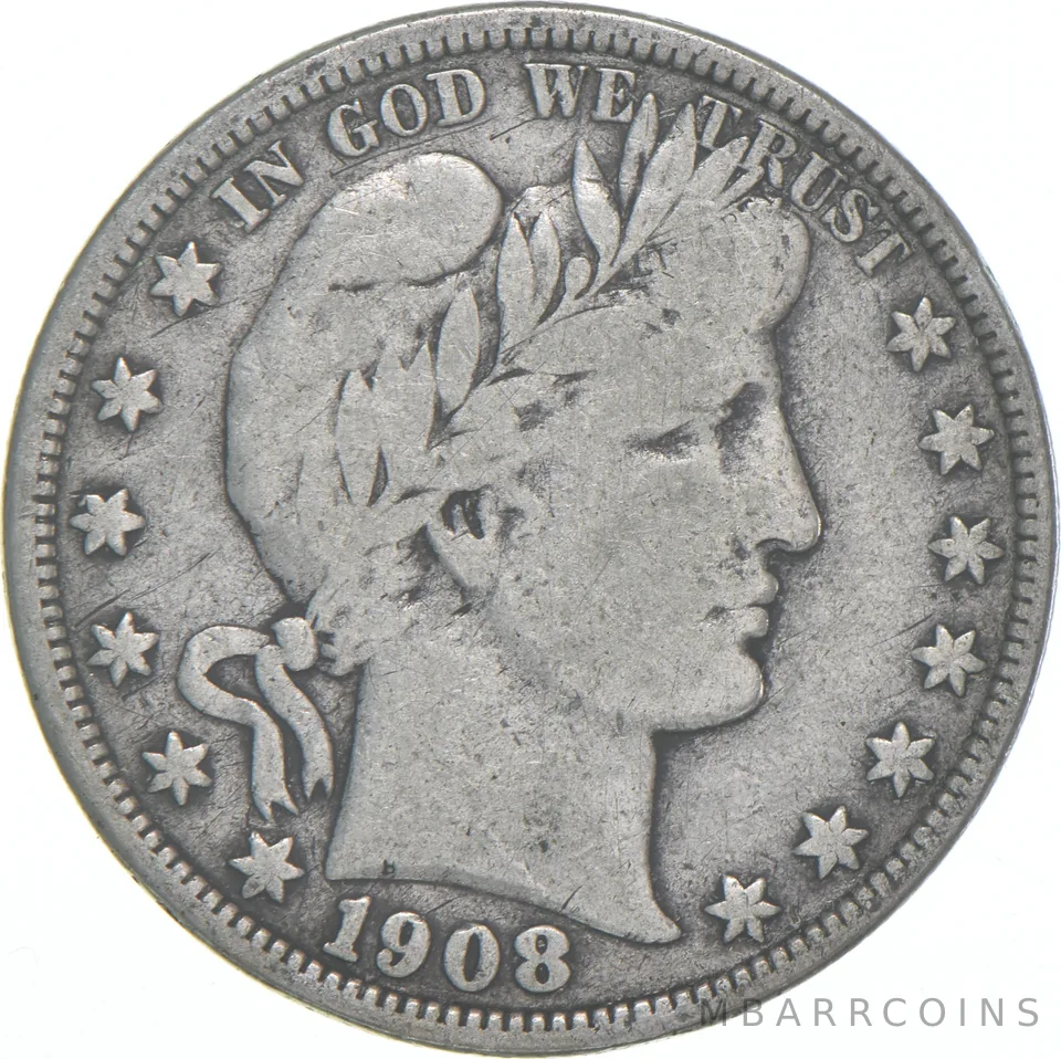 1908-D Barber Half Dollar Average Circ 90% Silver