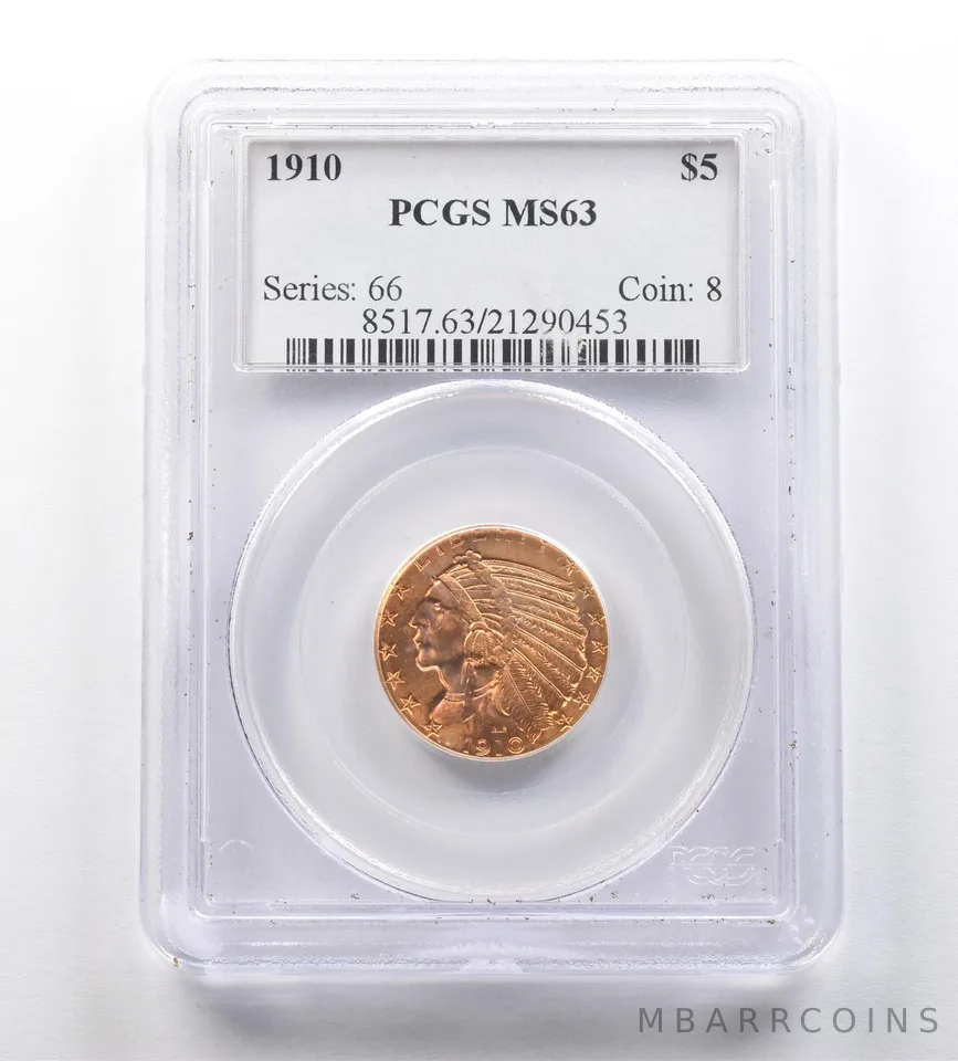 1910 $5 Indian Head Gold Half Eagle MS63 PCGS PQ *1010