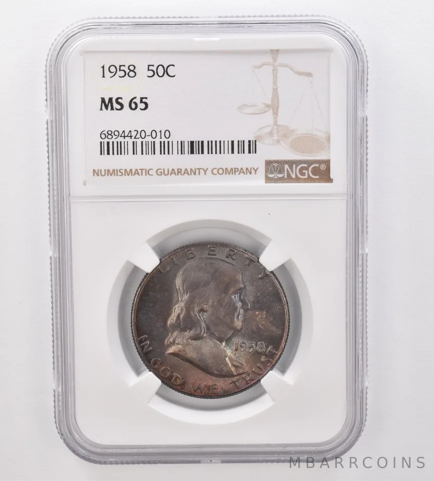 1958 Franklin Half Dollar MS65 NGC Beautiful Tone *9872