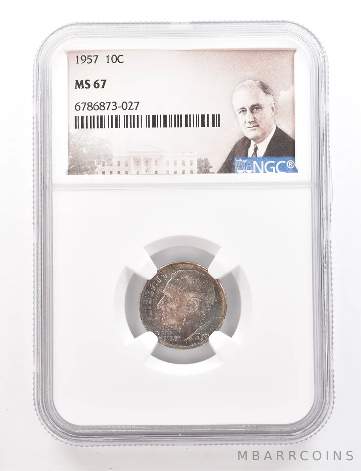 1957 Roosevelt Dime MS67 NGC Beautiful Tone *3401