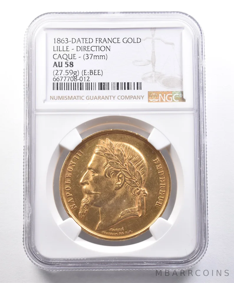 1863-Dated France Gold Lille Direction Caque (E:BEE) AU58 NGC *4101