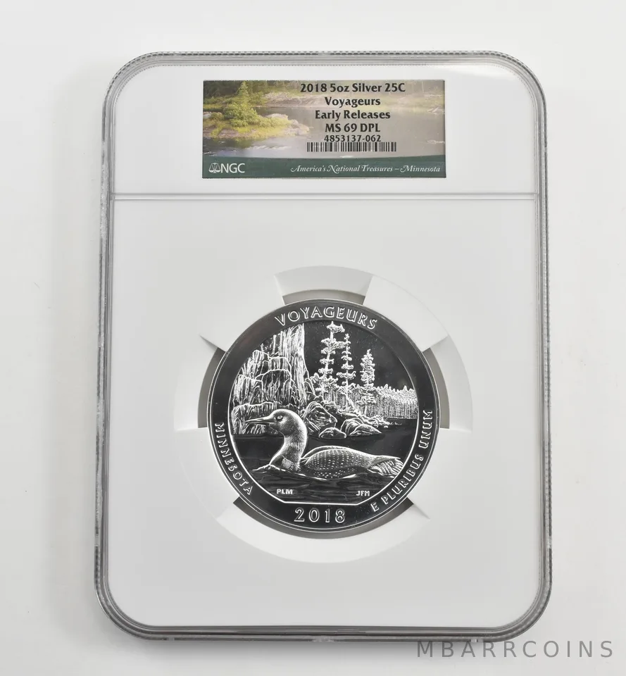 2018 5 Oz Silver Quarter America The Beautiful Voyageurs ER MS69 DPL NGC *1631