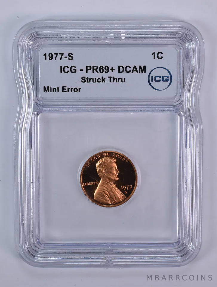 1977-S Lincoln Memorial Cent Mint Error Struck Thru PR69+ DCAM ICG