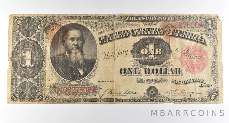 1891 $1 Treasury Note Star Note Large Note Red Seal *3039