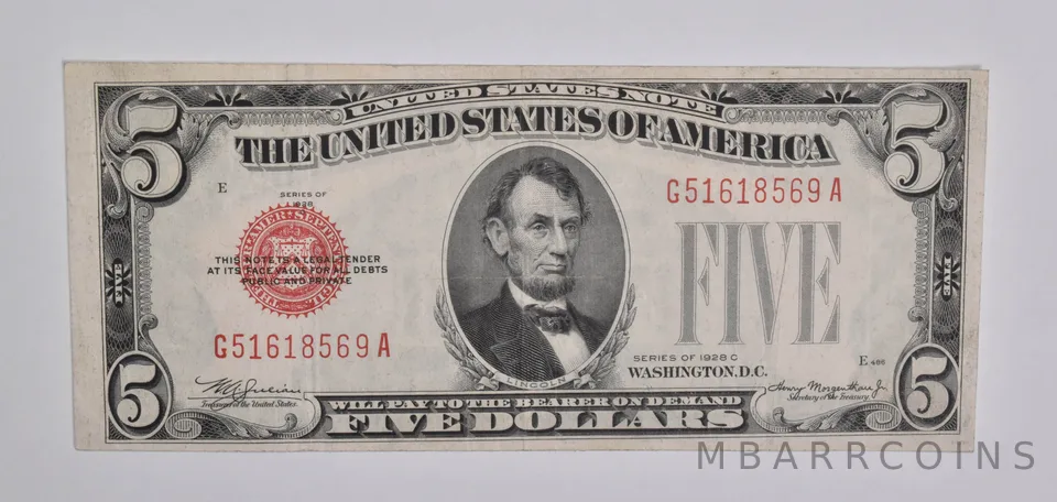 1928-C $5 United States Legal Tender Note Red Seal a5379
