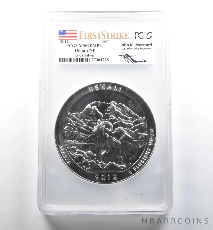 2012 5 Oz Silver ATB Quarter Denali Mercanti First Strike MS69 DMPL PCGS *3562