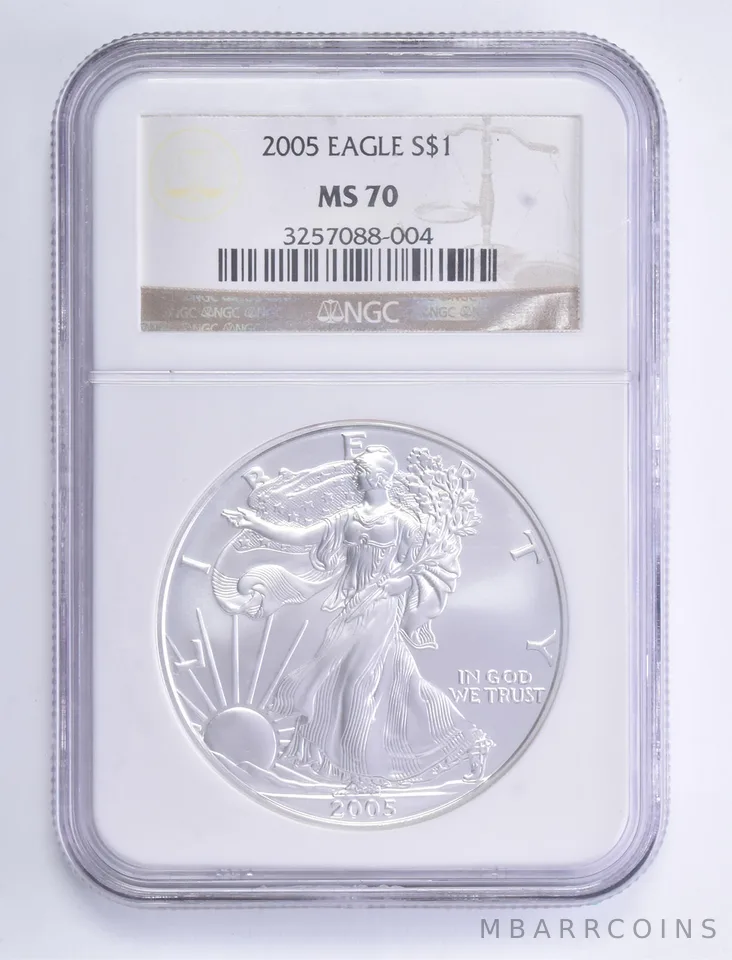 2005 American Silver Eagle 1 Oz MS70 NGC Brown Label