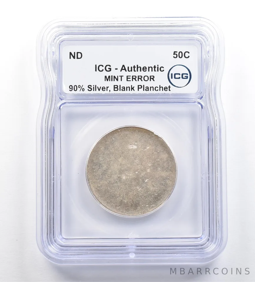 ND 90% Silver Half Dollar Mint Error Blank Planchet Authentic ICG *7285