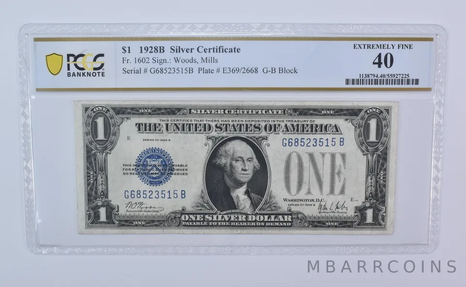 1928 B $1 Silver Certificate Fr#1602 Extremely Fine 40 PCGS *8115