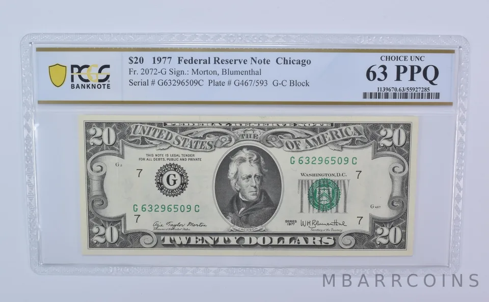 1977 $20 Chicago IL FRN Fr#2072-G Choice Unc 63 PPQ PCGS *8083