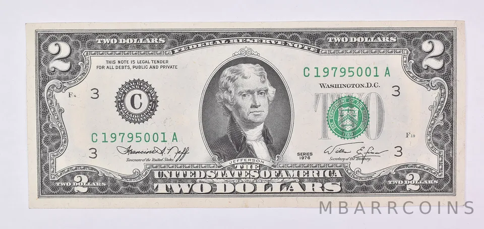 1976 $2 Philadelphia PA FRN Green Seal Uncirculated