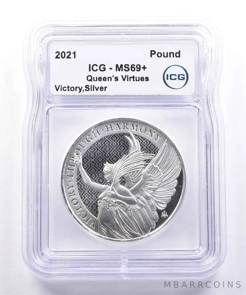 2021 St Helena 1 Pound Silver Queen's Virtues Victory 1 Oz MS69+ ICG