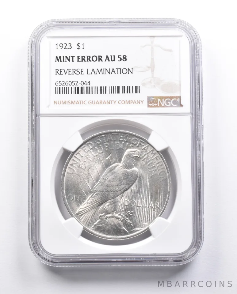 AU58 1923 Peace Silver Dollar Error REV Lamination NGC *6649